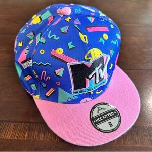 Headgear Classics Hat HGC Fitted MTV Music Television Blue Pink Cap 7 3/8